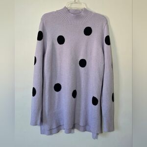 Loft Lavender Polka Dot Sweater Soft Cozy Mock Casual Neck Tunic Length XL